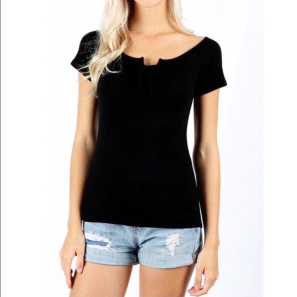 Cotton ribbed top with tie front